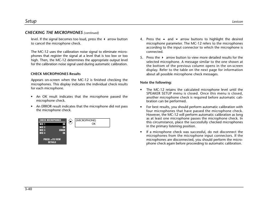 Setup, Checking the microphones | Lexicon Digital Controller MC-12 User Manual | Page 84 / 208