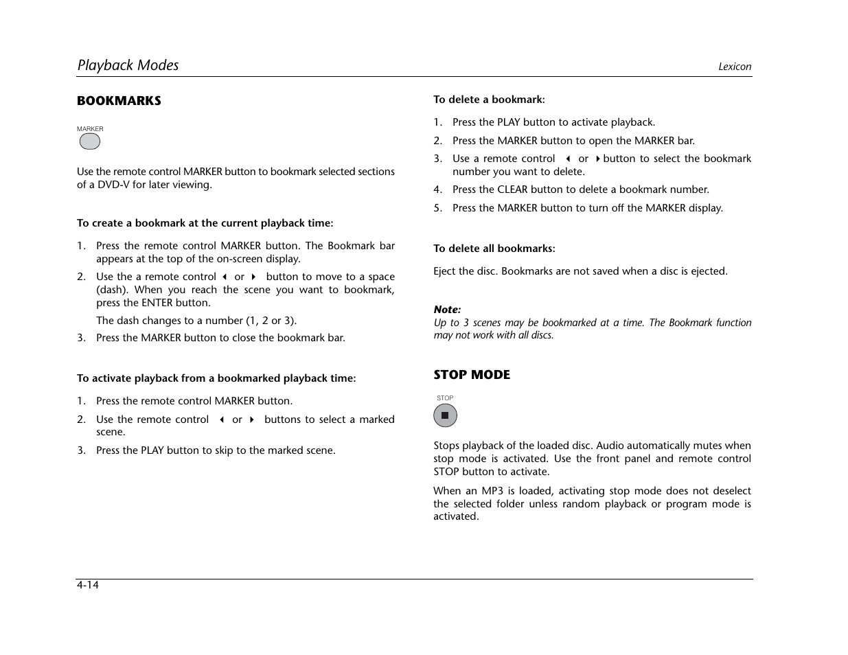 Playback modes | Lexicon Universal Disc Player RT-20 User Manual | Page 100 / 140