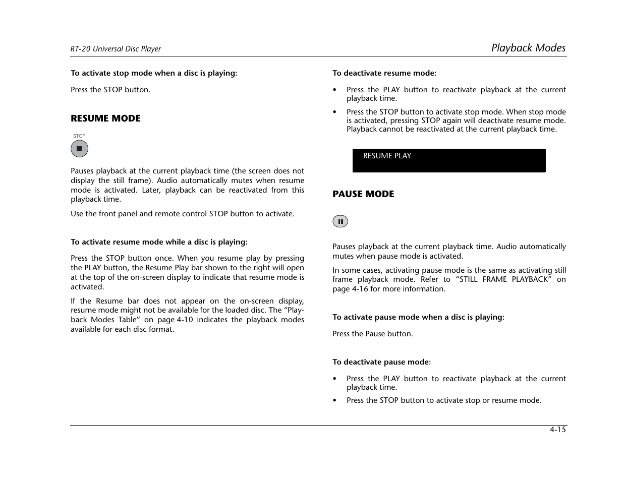 Playback modes | Lexicon Universal Disc Player RT-20 User Manual | Page 101 / 140