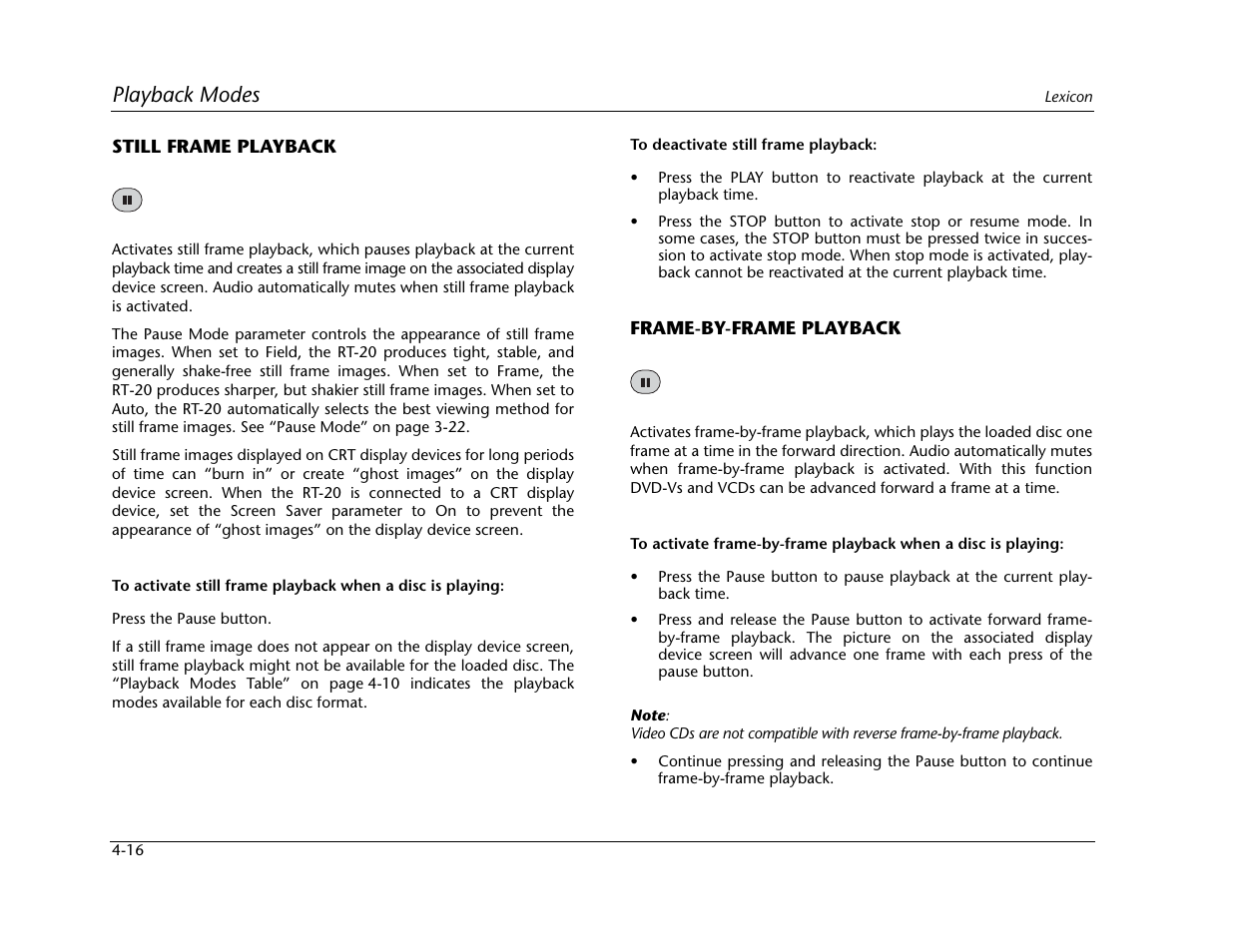 Playback modes | Lexicon Universal Disc Player RT-20 User Manual | Page 102 / 140