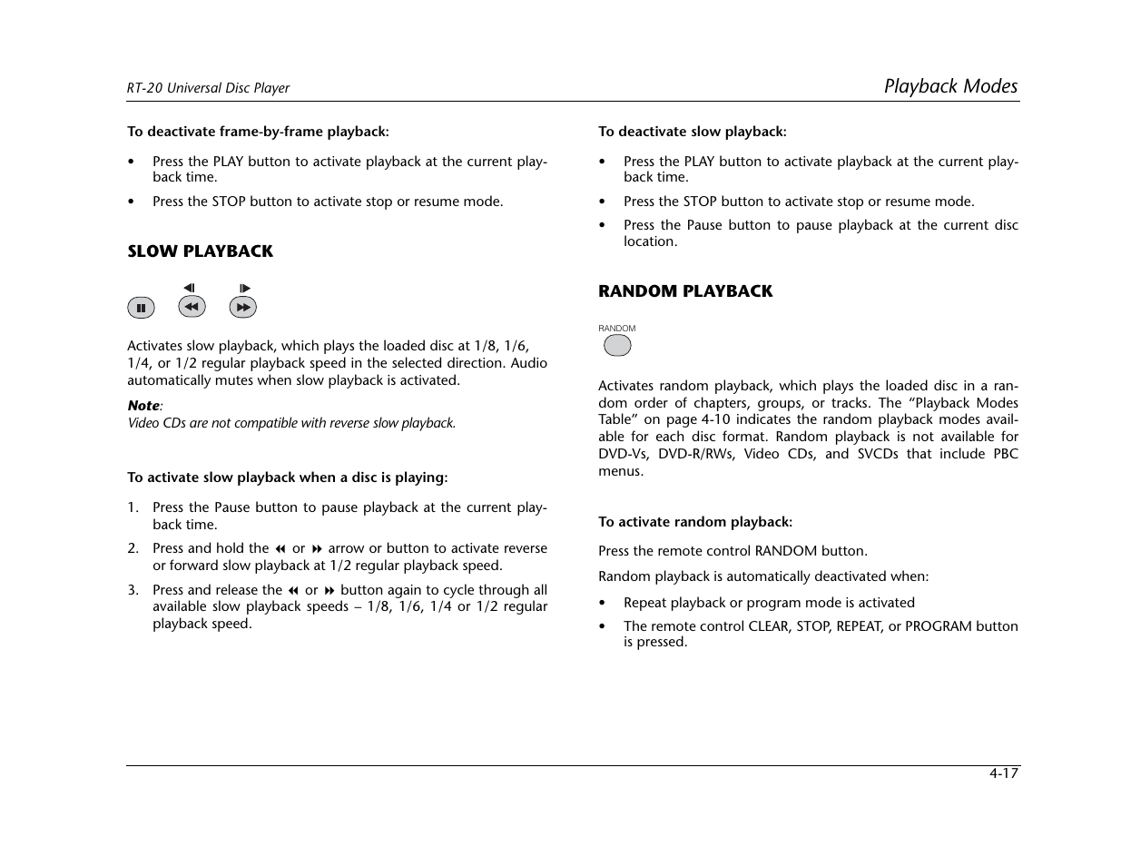 Playback modes | Lexicon Universal Disc Player RT-20 User Manual | Page 103 / 140