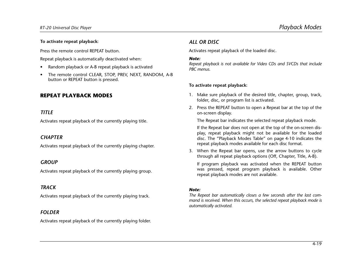 Playback modes | Lexicon Universal Disc Player RT-20 User Manual | Page 105 / 140