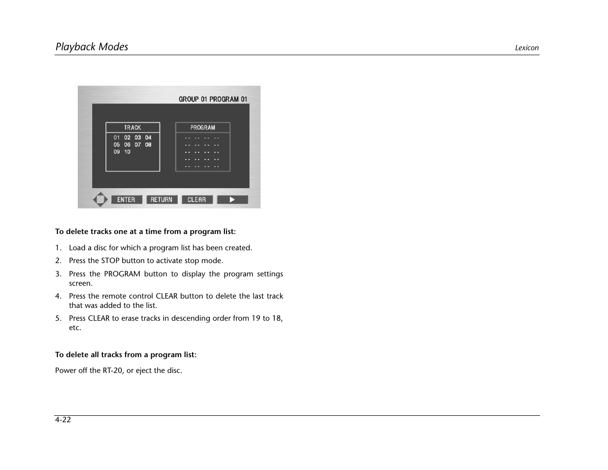 Playback modes | Lexicon Universal Disc Player RT-20 User Manual | Page 108 / 140