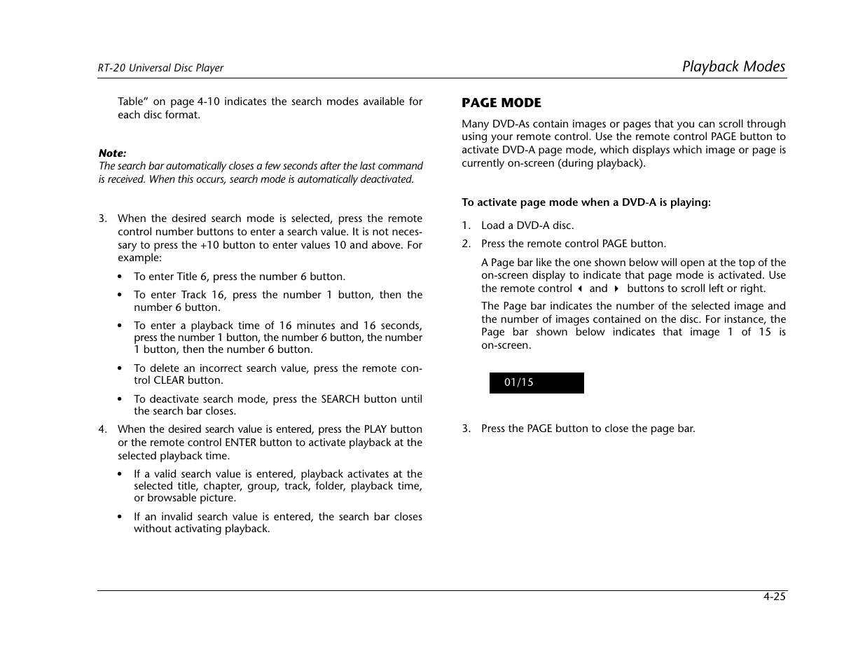 Playback modes | Lexicon Universal Disc Player RT-20 User Manual | Page 111 / 140