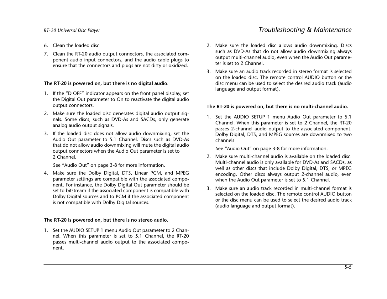 Troubleshooting & maintenance | Lexicon Universal Disc Player RT-20 User Manual | Page 119 / 140
