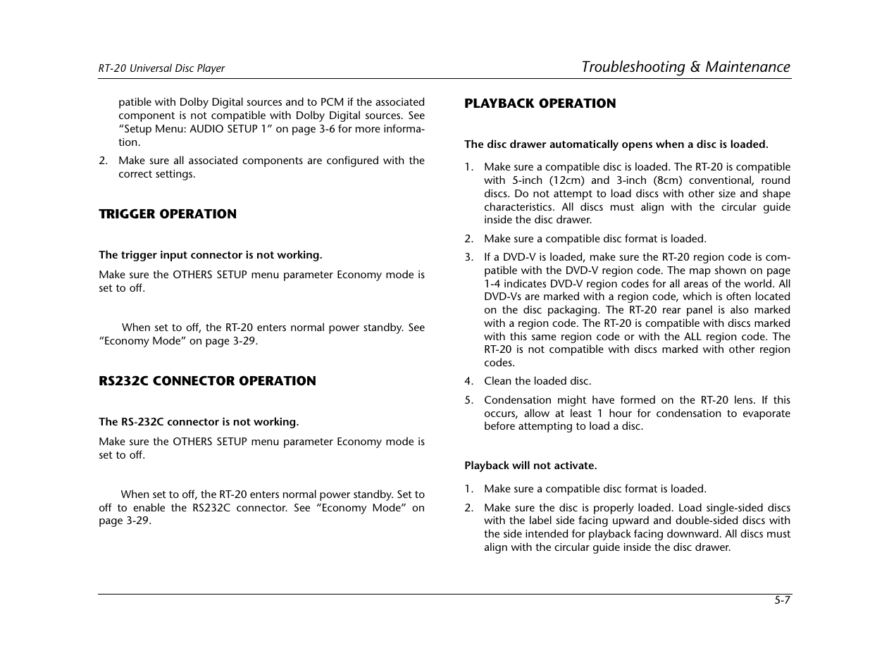 Troubleshooting & maintenance | Lexicon Universal Disc Player RT-20 User Manual | Page 121 / 140