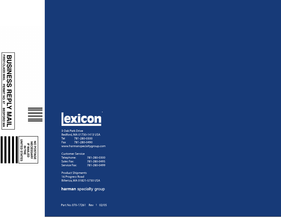 Lexicon Universal Disc Player RT-20 User Manual | Page 140 / 140