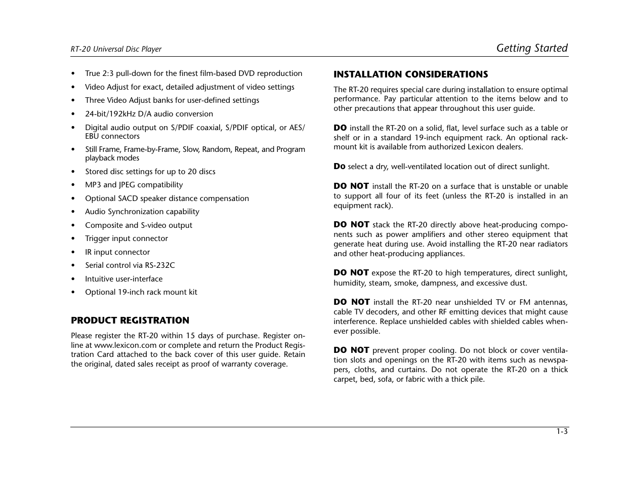 Getting started | Lexicon Universal Disc Player RT-20 User Manual | Page 17 / 140