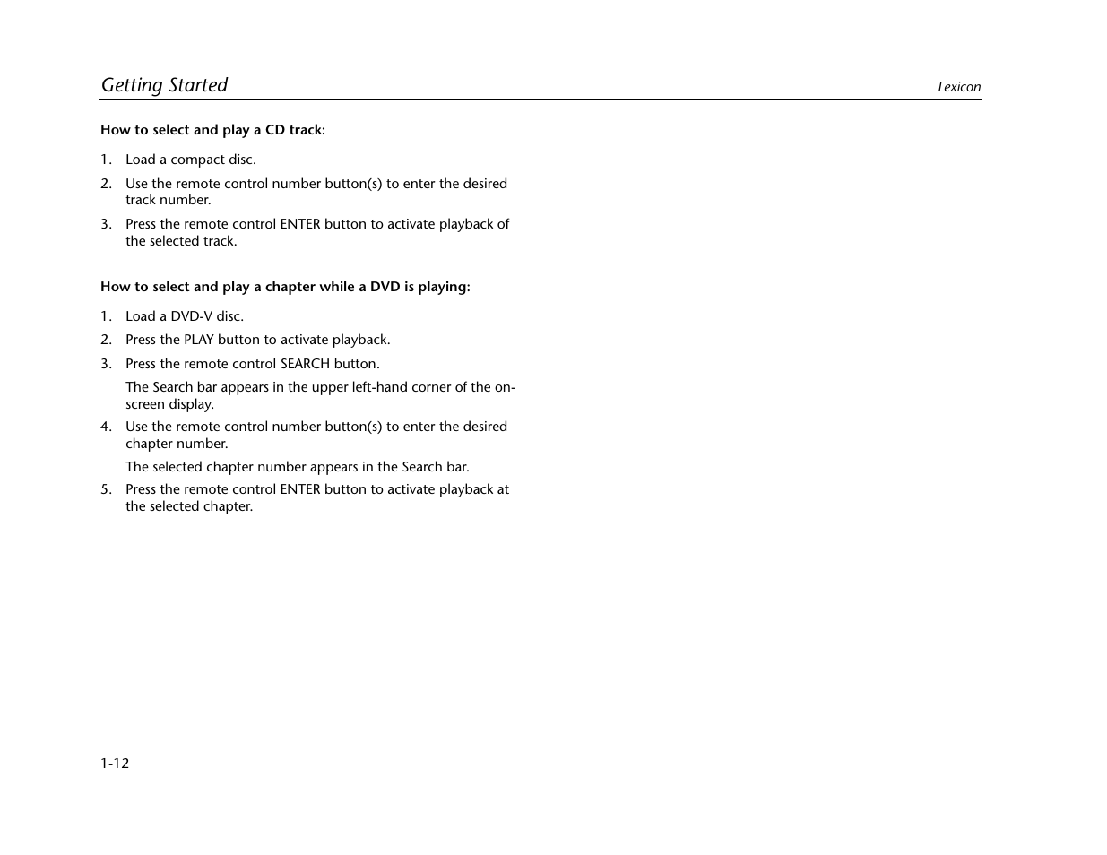 Getting started | Lexicon Universal Disc Player RT-20 User Manual | Page 26 / 140