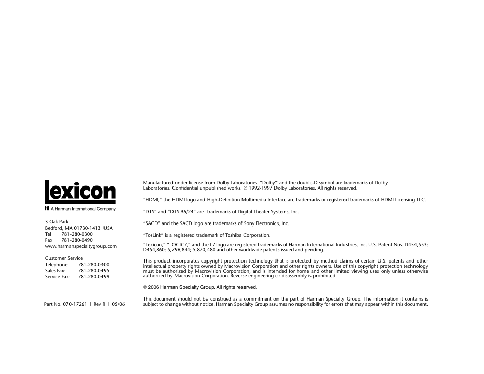 Lexicon Universal Disc Player RT-20 User Manual | Page 3 / 140