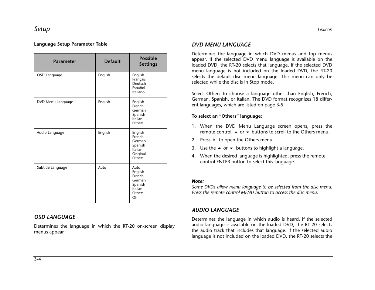 Setup | Lexicon Universal Disc Player RT-20 User Manual | Page 48 / 140