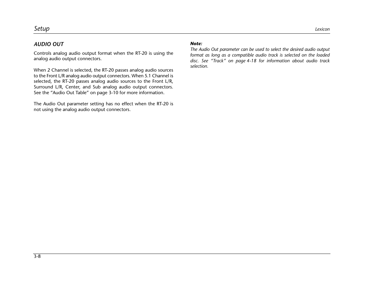 Setup | Lexicon Universal Disc Player RT-20 User Manual | Page 52 / 140