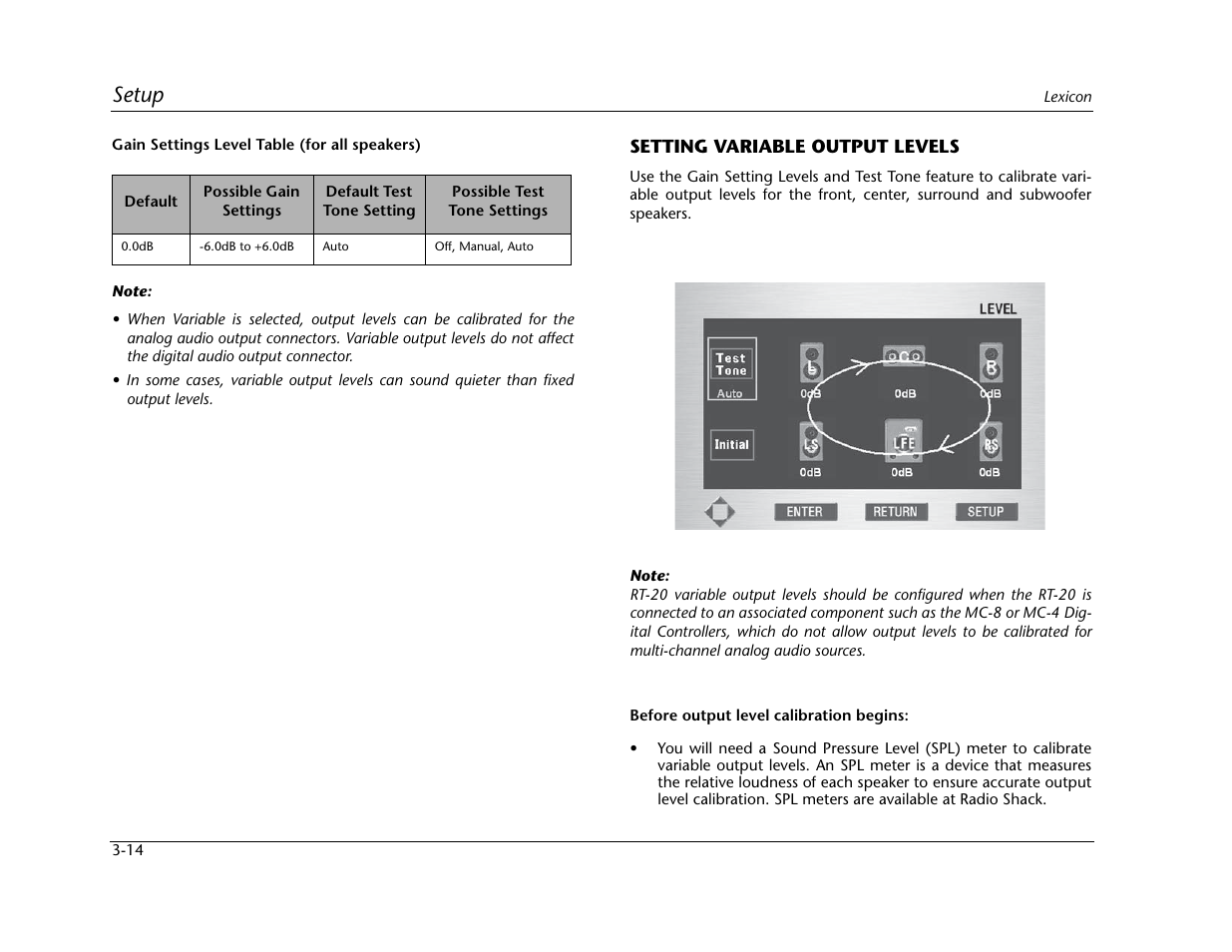 Setup | Lexicon Universal Disc Player RT-20 User Manual | Page 58 / 140