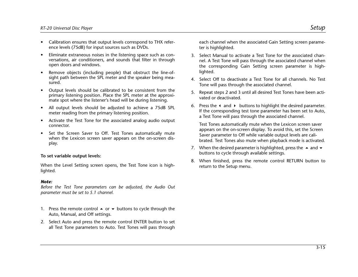 Setup | Lexicon Universal Disc Player RT-20 User Manual | Page 59 / 140