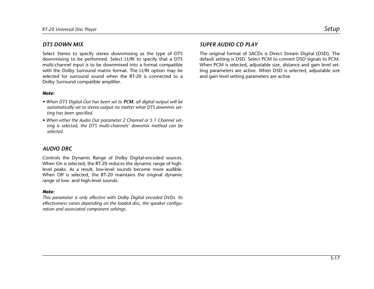 Setup | Lexicon Universal Disc Player RT-20 User Manual | Page 61 / 140