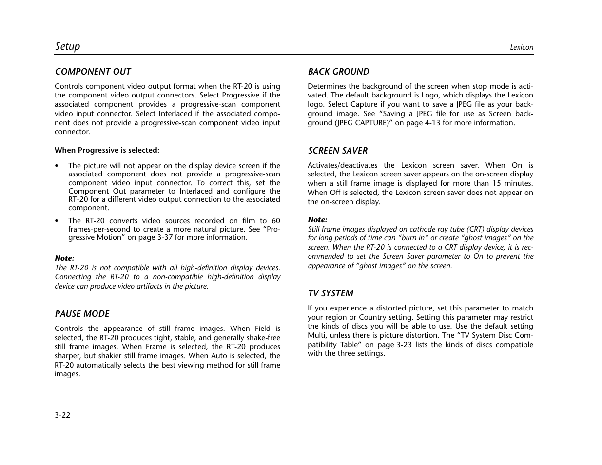 Setup | Lexicon Universal Disc Player RT-20 User Manual | Page 66 / 140