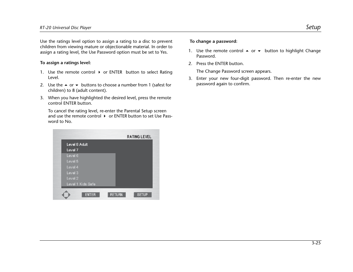 Setup | Lexicon Universal Disc Player RT-20 User Manual | Page 69 / 140