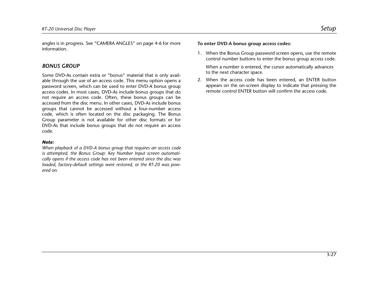 Setup | Lexicon Universal Disc Player RT-20 User Manual | Page 71 / 140