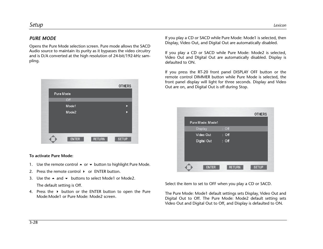 Setup | Lexicon Universal Disc Player RT-20 User Manual | Page 72 / 140