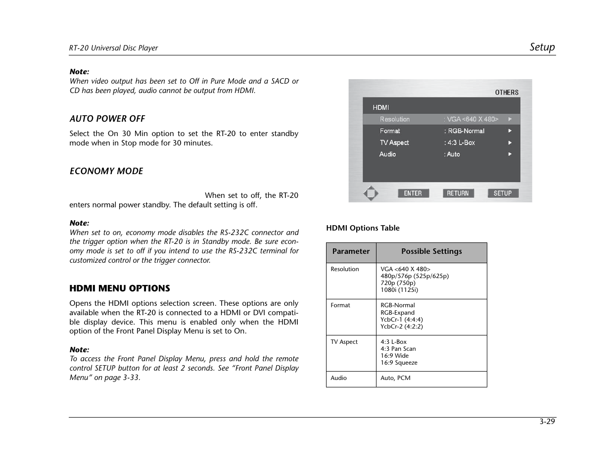 Setup | Lexicon Universal Disc Player RT-20 User Manual | Page 73 / 140