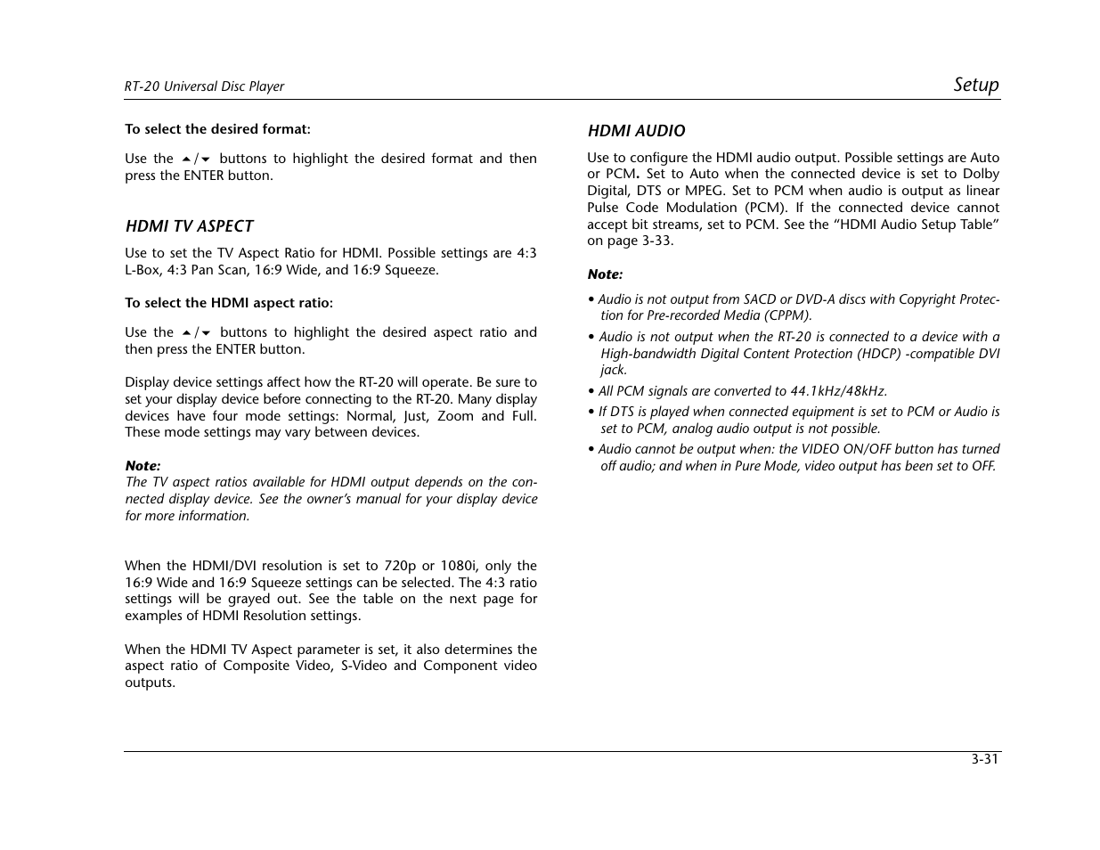 Setup | Lexicon Universal Disc Player RT-20 User Manual | Page 75 / 140