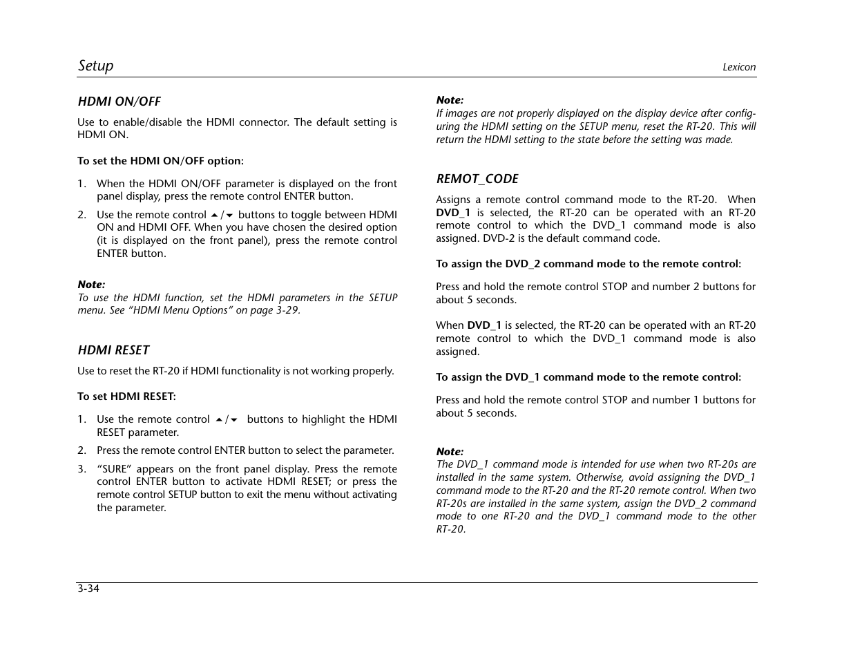 Setup | Lexicon Universal Disc Player RT-20 User Manual | Page 78 / 140