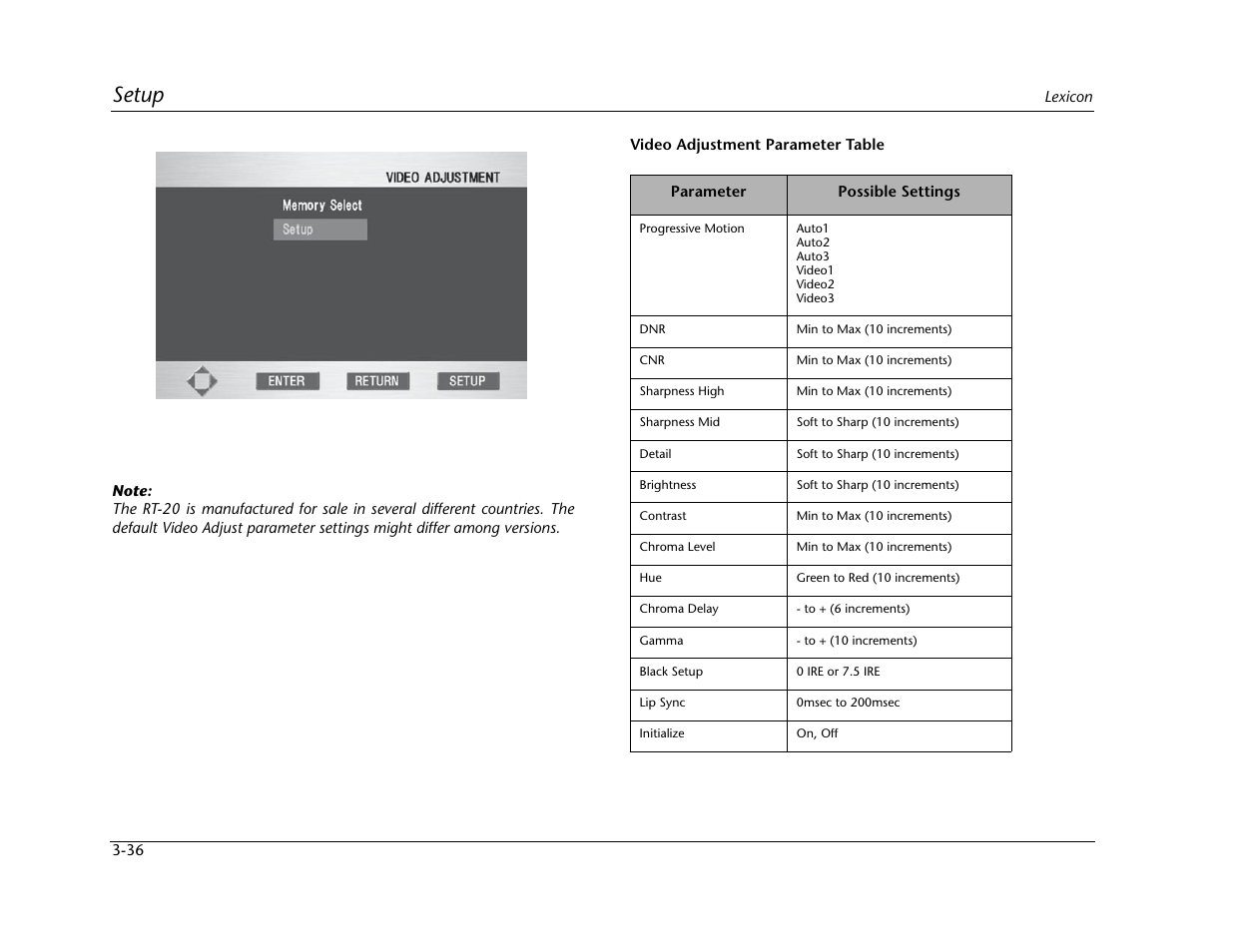 Setup | Lexicon Universal Disc Player RT-20 User Manual | Page 80 / 140