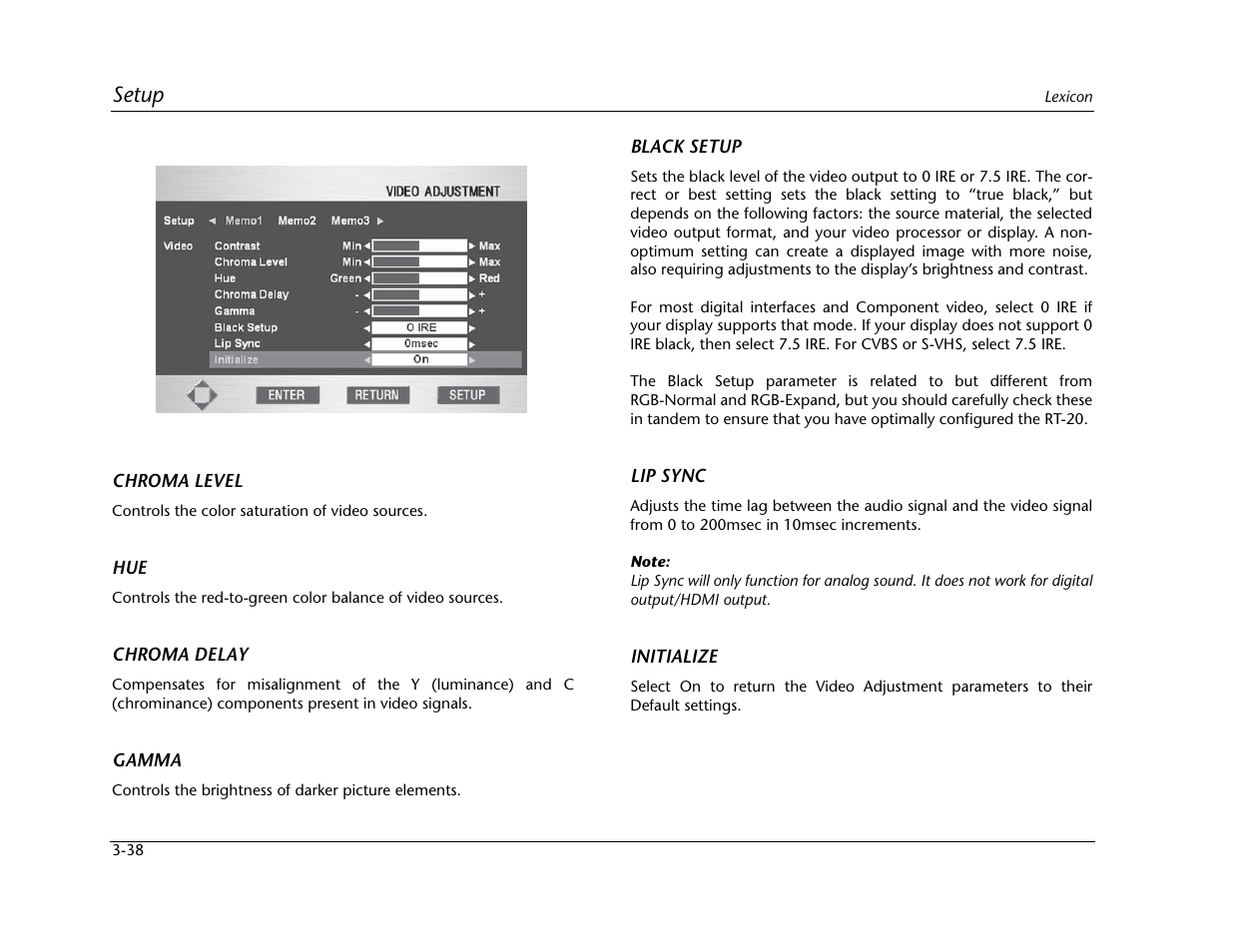 Setup | Lexicon Universal Disc Player RT-20 User Manual | Page 82 / 140