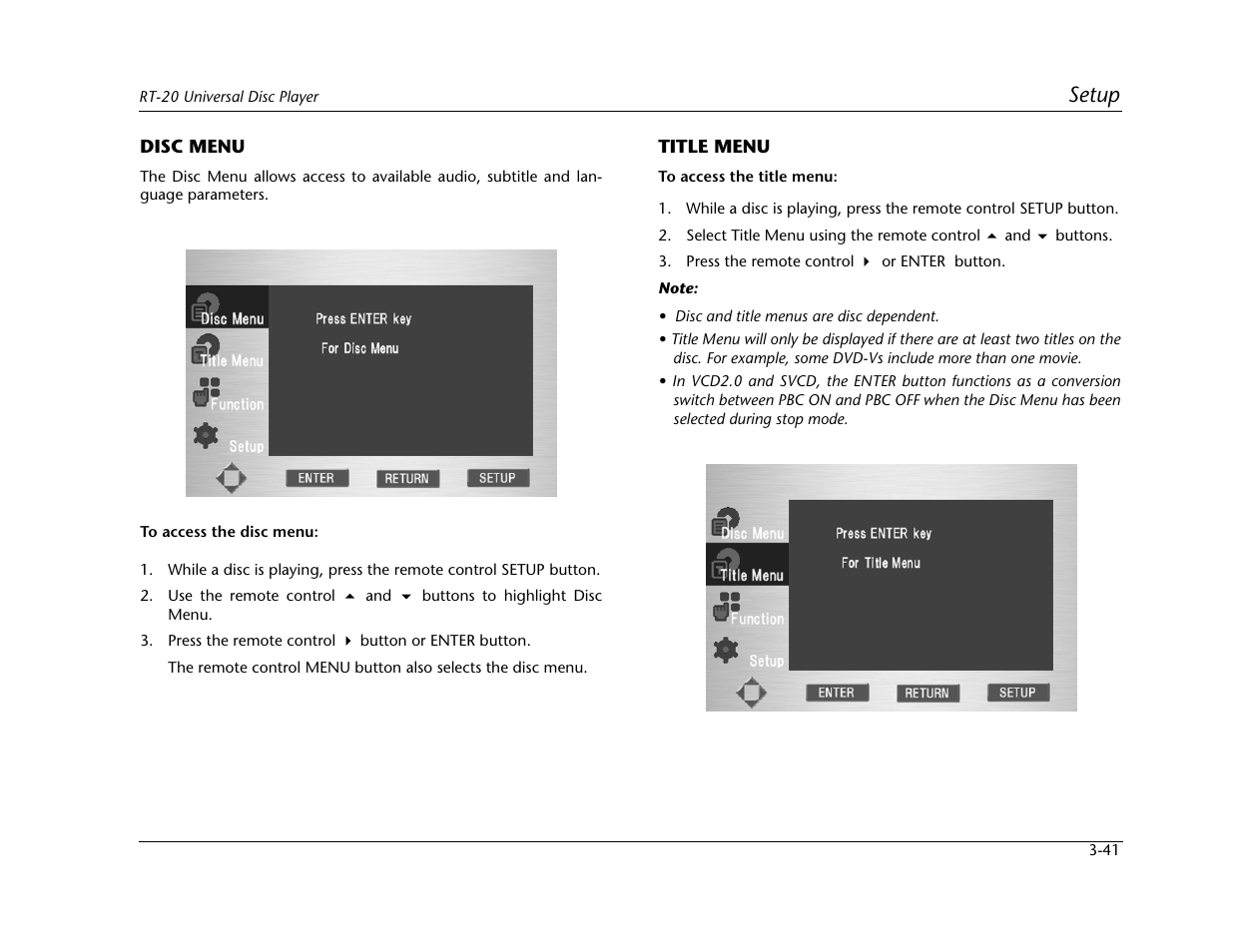 Setup | Lexicon Universal Disc Player RT-20 User Manual | Page 85 / 140