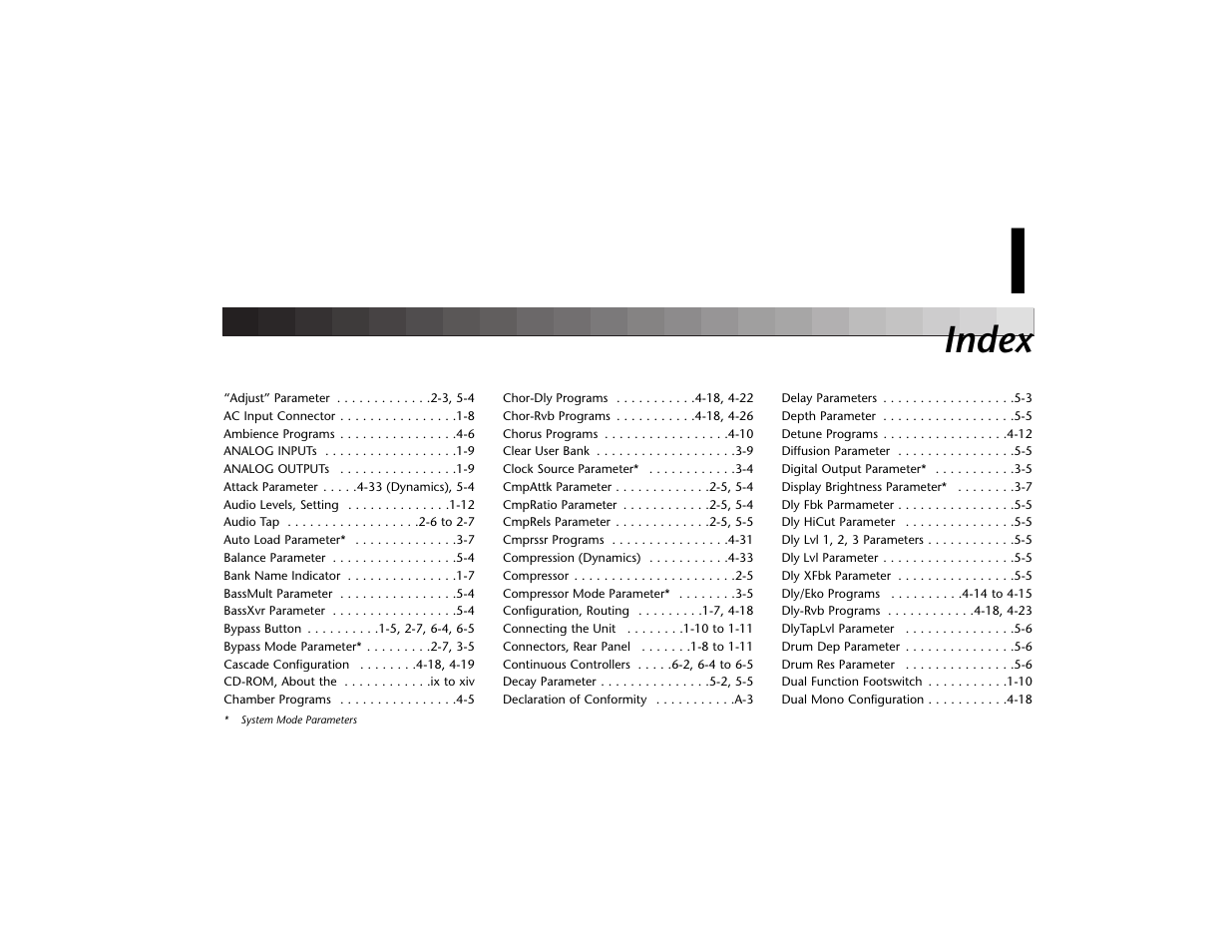 Index | Lexicon MPX 550 User Manual | Page 105 / 111