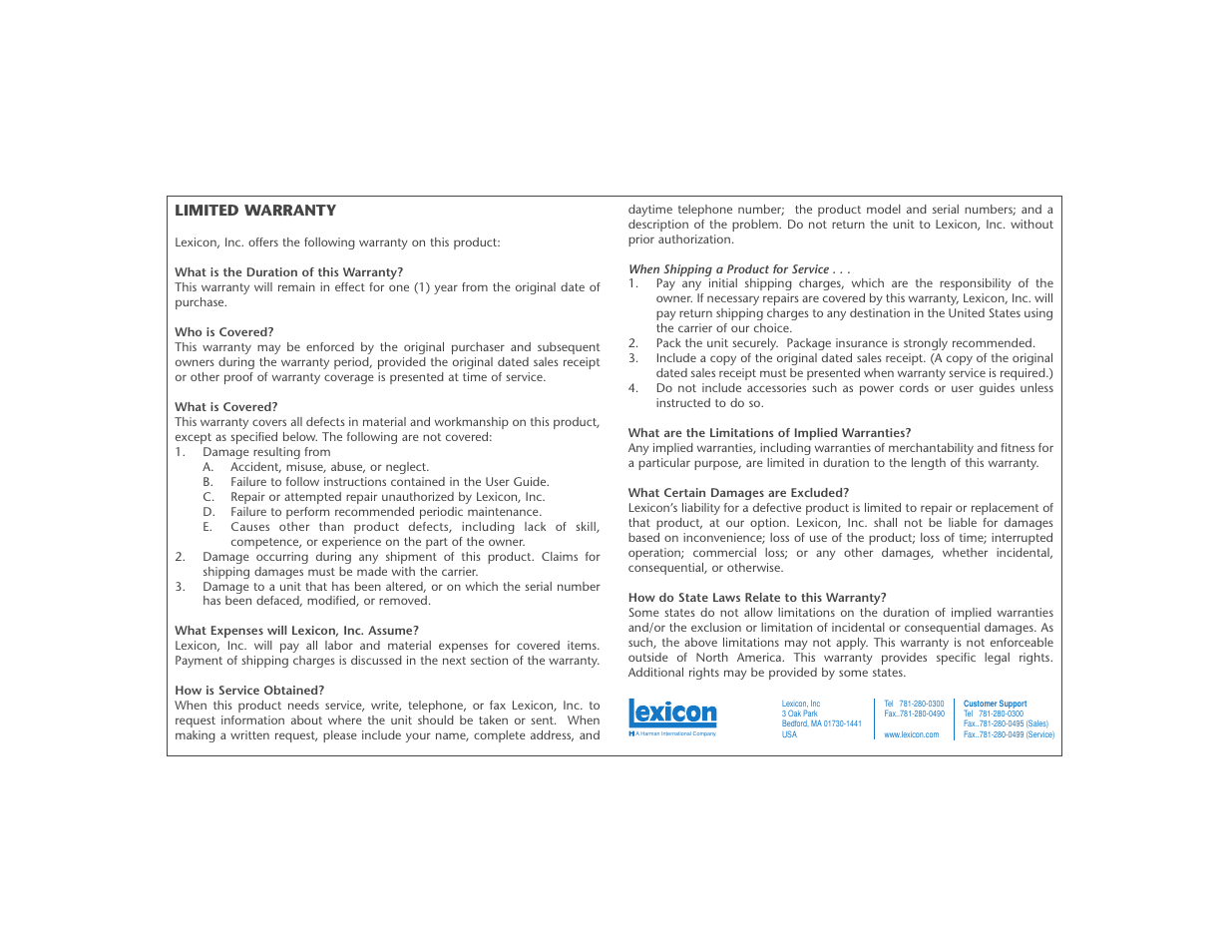 Lexicon MPX 550 User Manual | Page 108 / 111