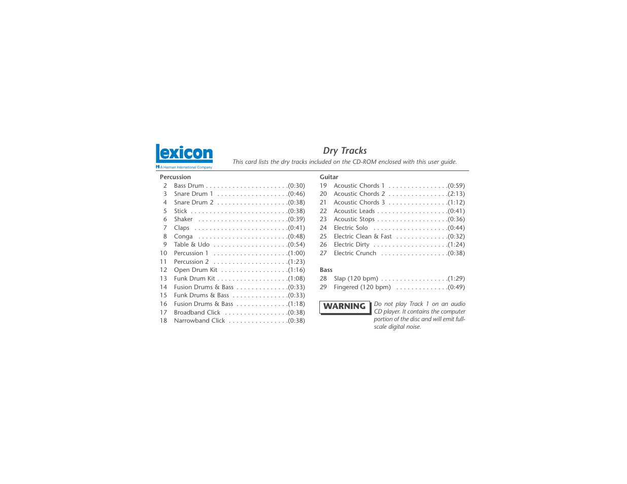 Dry tracks | Lexicon MPX 550 User Manual | Page 110 / 111