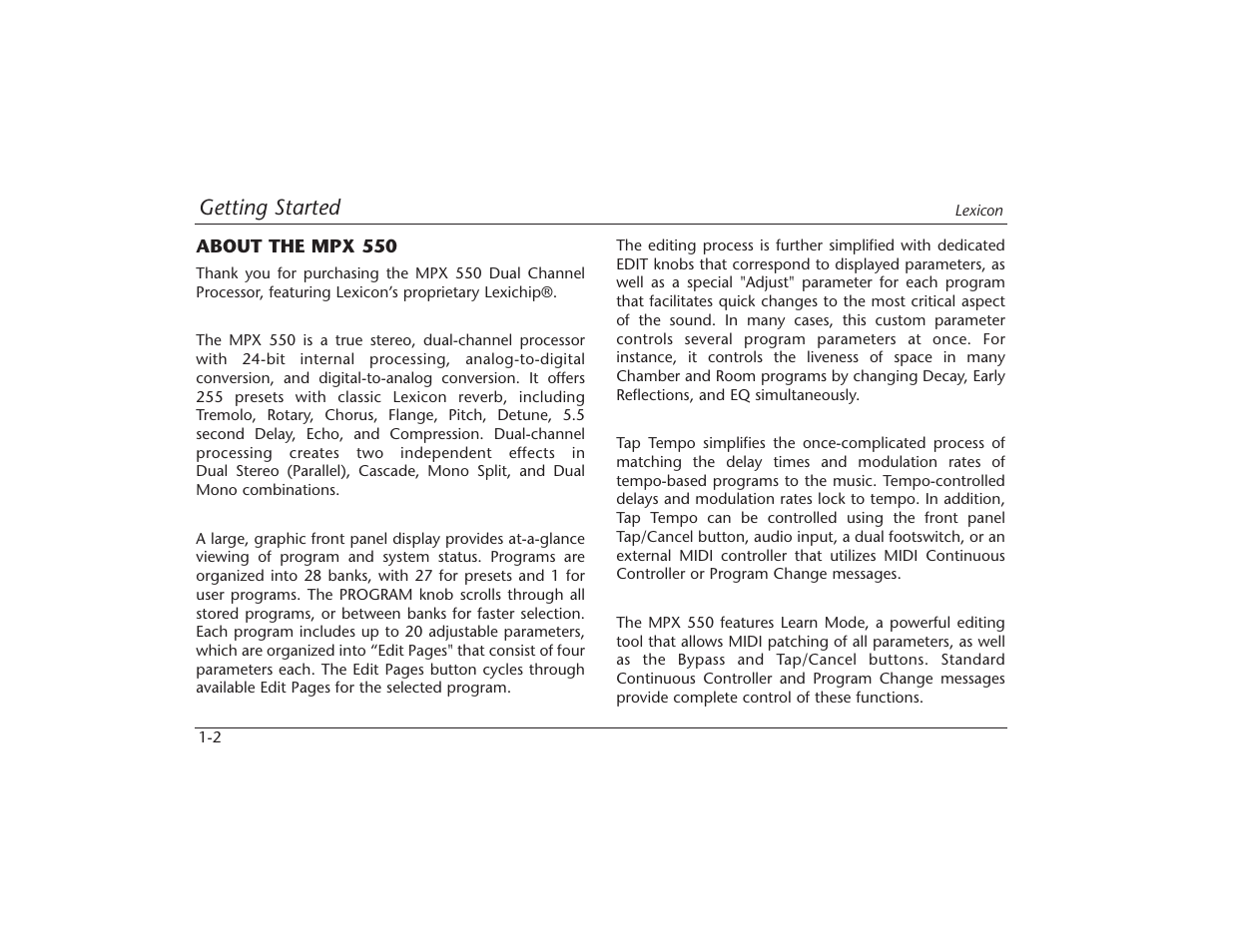Lexicon MPX 550 User Manual | Page 18 / 111