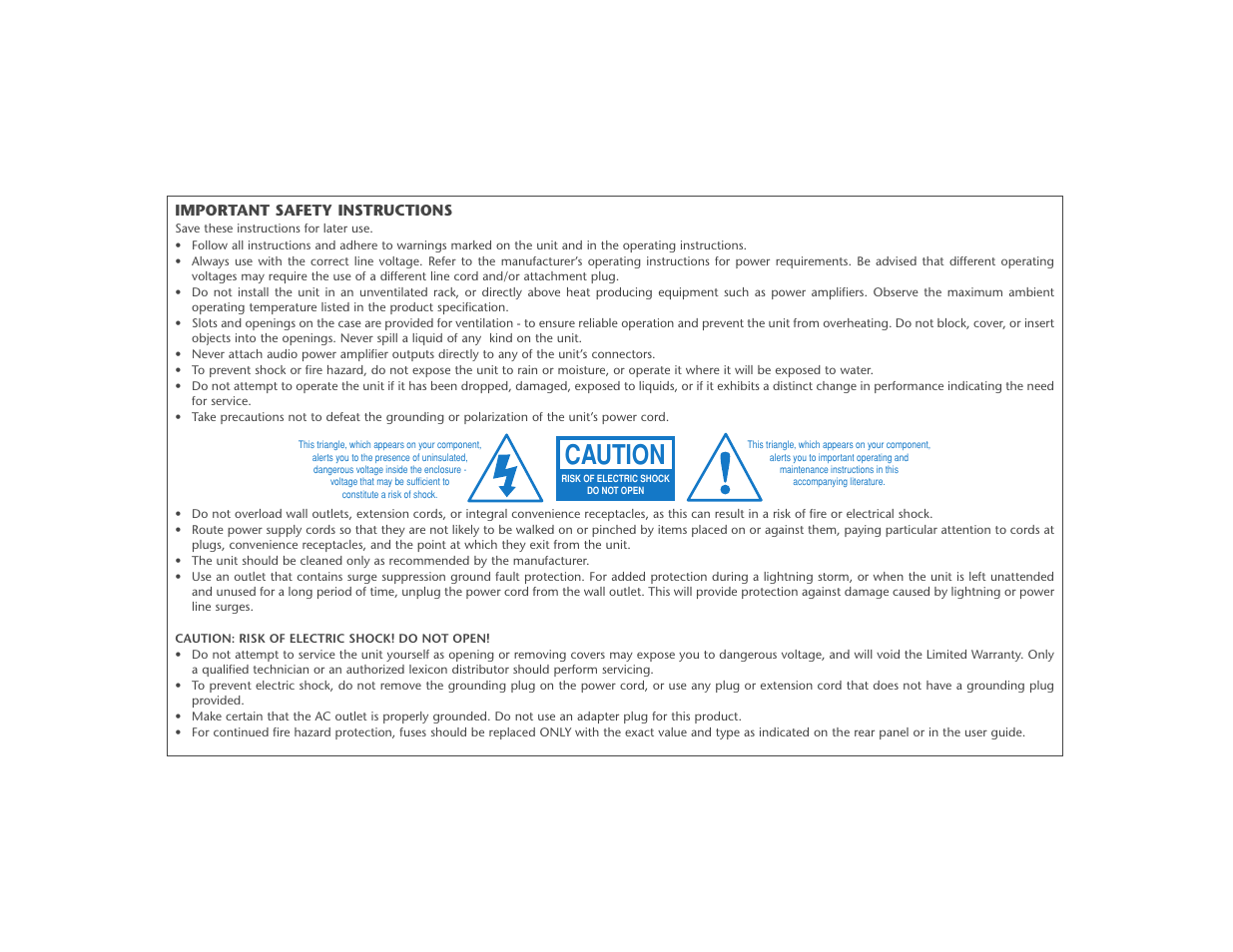 Caution | Lexicon MPX 550 User Manual | Page 2 / 111