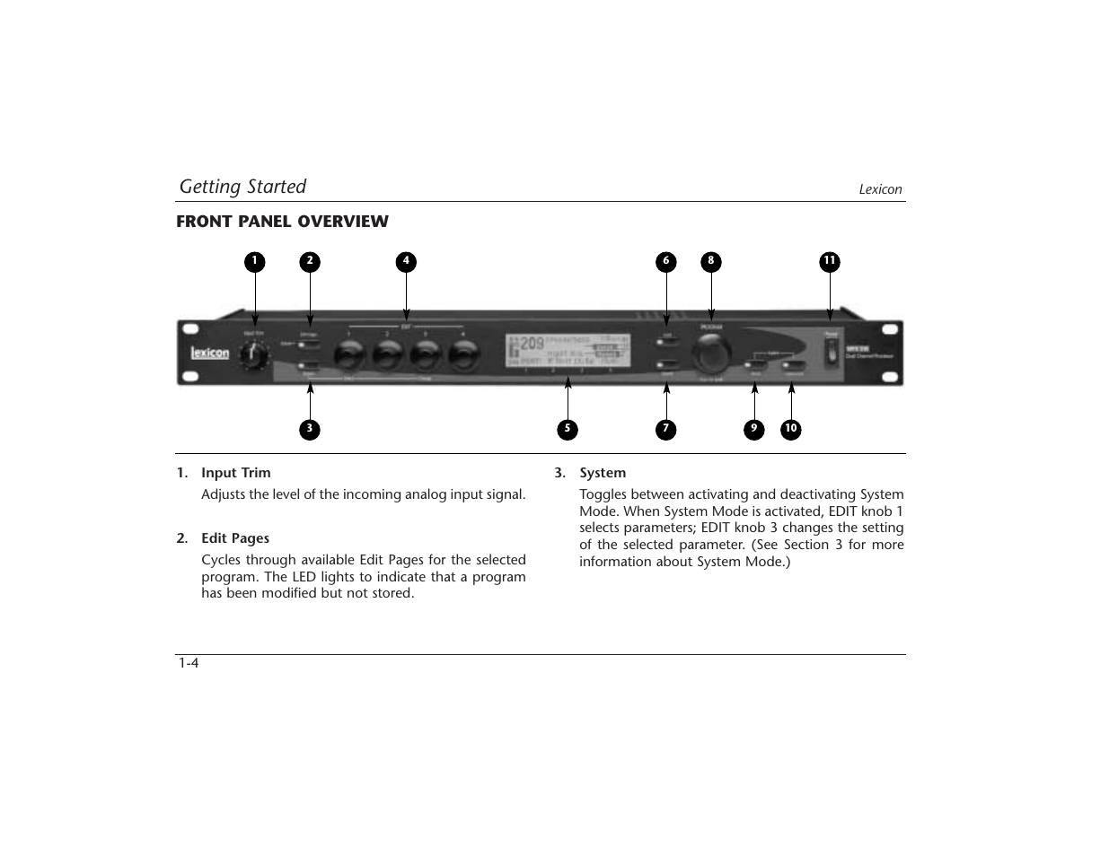 Getting started | Lexicon MPX 550 User Manual | Page 20 / 111