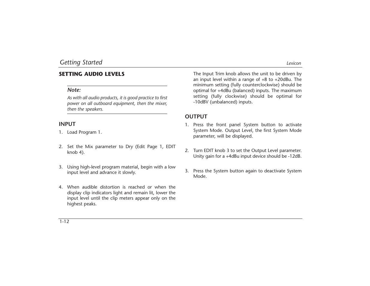 Getting started | Lexicon MPX 550 User Manual | Page 28 / 111