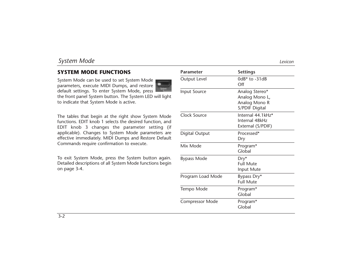 System mode | Lexicon MPX 550 User Manual | Page 37 / 111