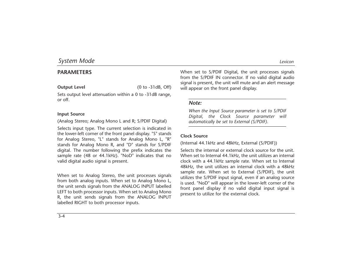 System mode | Lexicon MPX 550 User Manual | Page 39 / 111