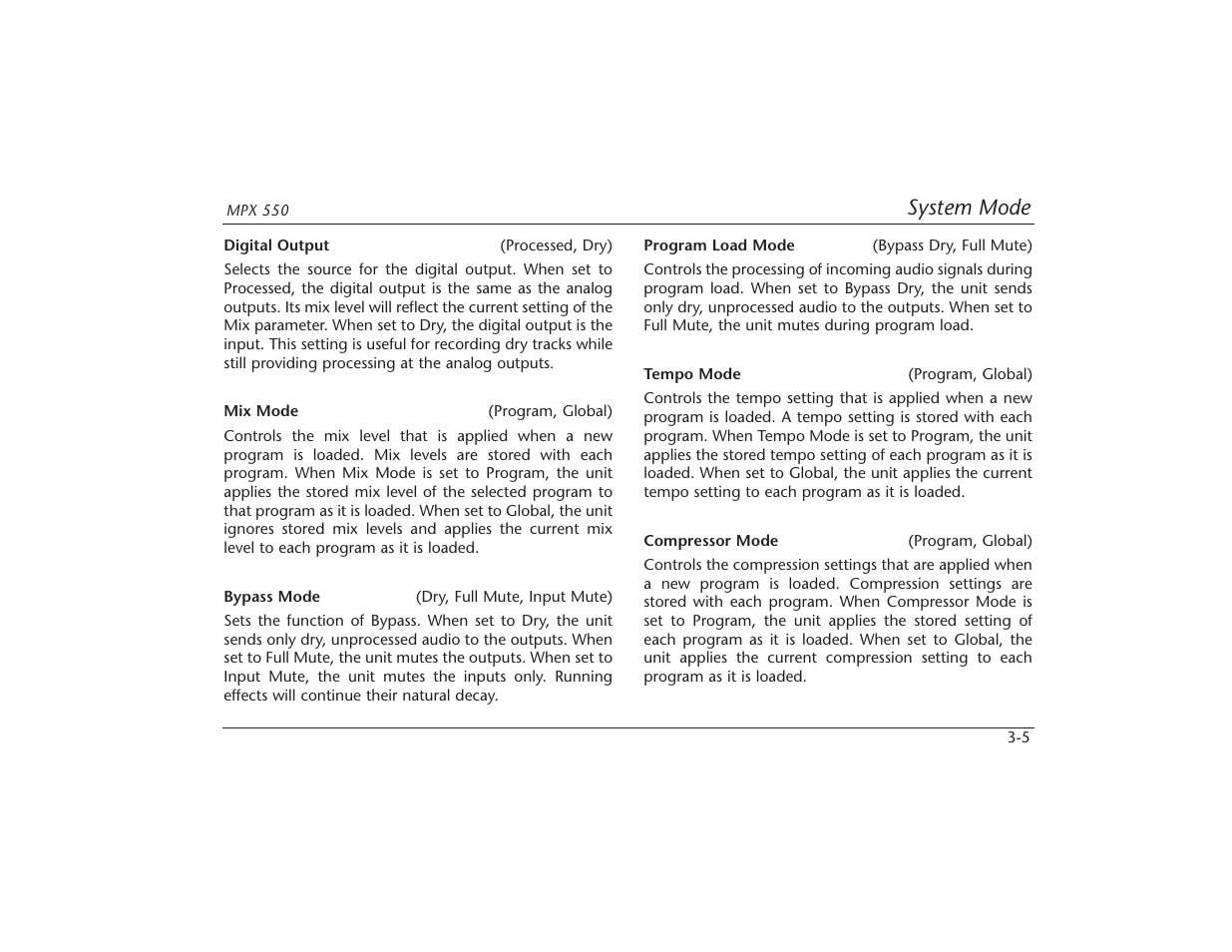 System mode | Lexicon MPX 550 User Manual | Page 40 / 111