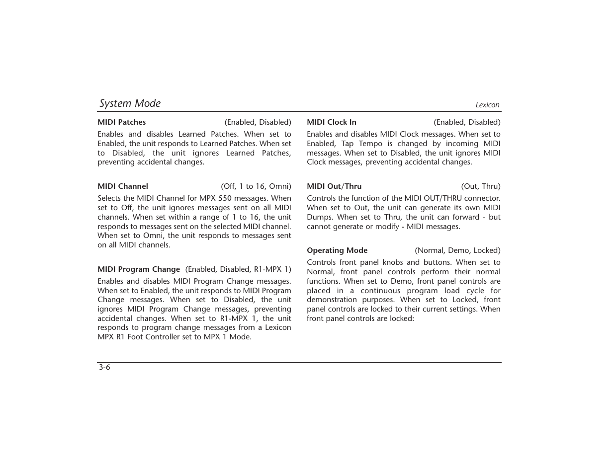 System mode | Lexicon MPX 550 User Manual | Page 41 / 111