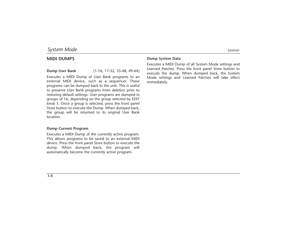 System mode | Lexicon MPX 550 User Manual | Page 43 / 111