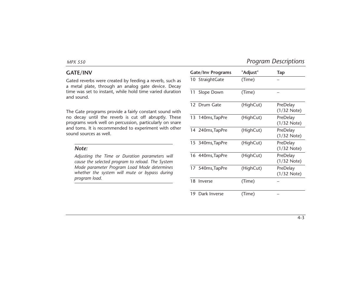 Program descriptions | Lexicon MPX 550 User Manual | Page 47 / 111