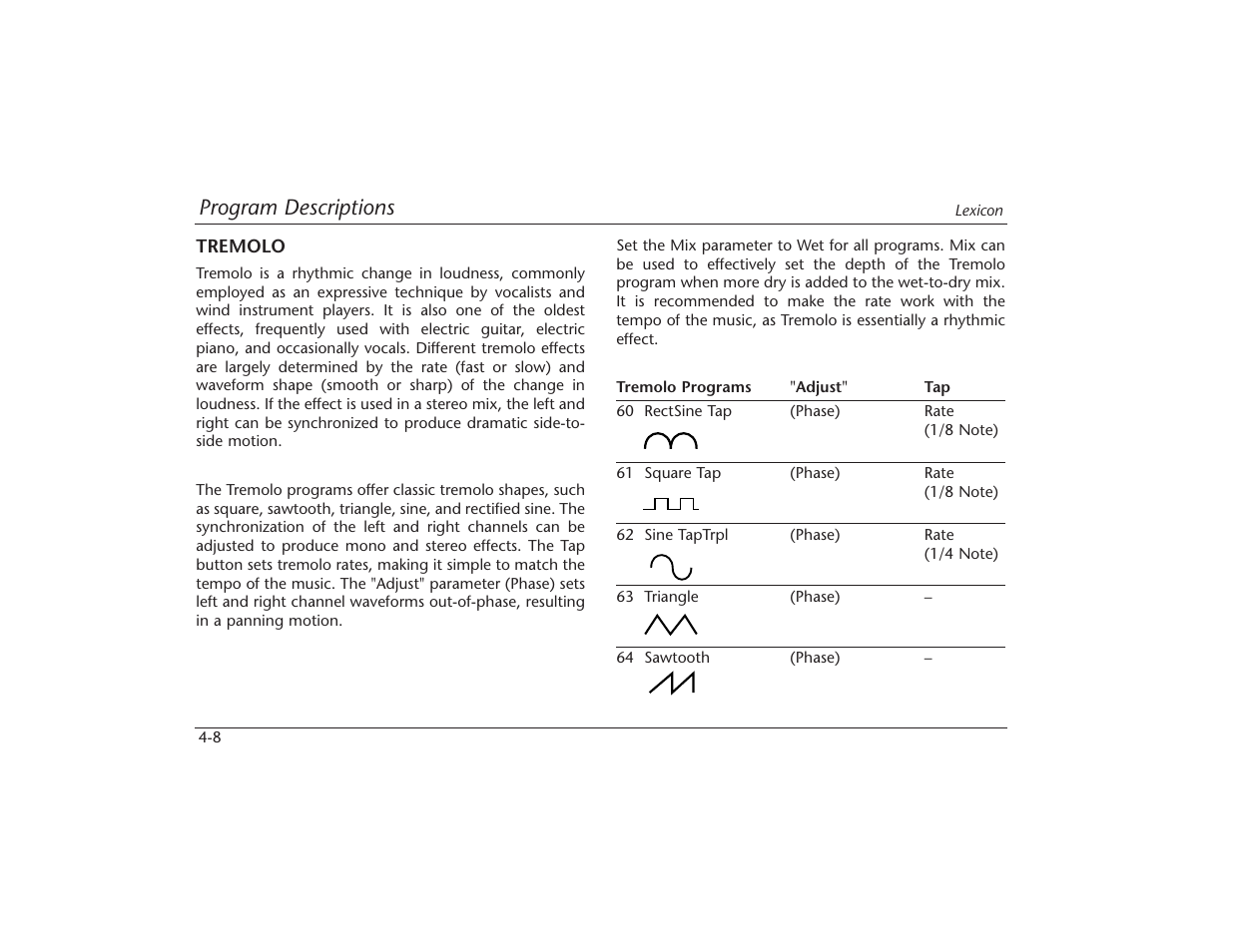 Program descriptions | Lexicon MPX 550 User Manual | Page 52 / 111