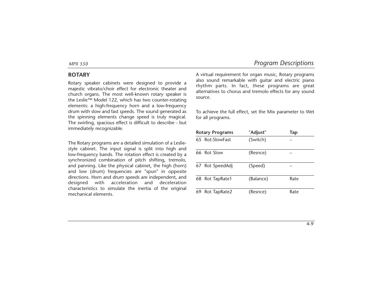 Program descriptions | Lexicon MPX 550 User Manual | Page 53 / 111