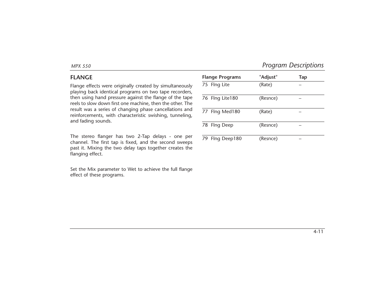 Program descriptions | Lexicon MPX 550 User Manual | Page 55 / 111