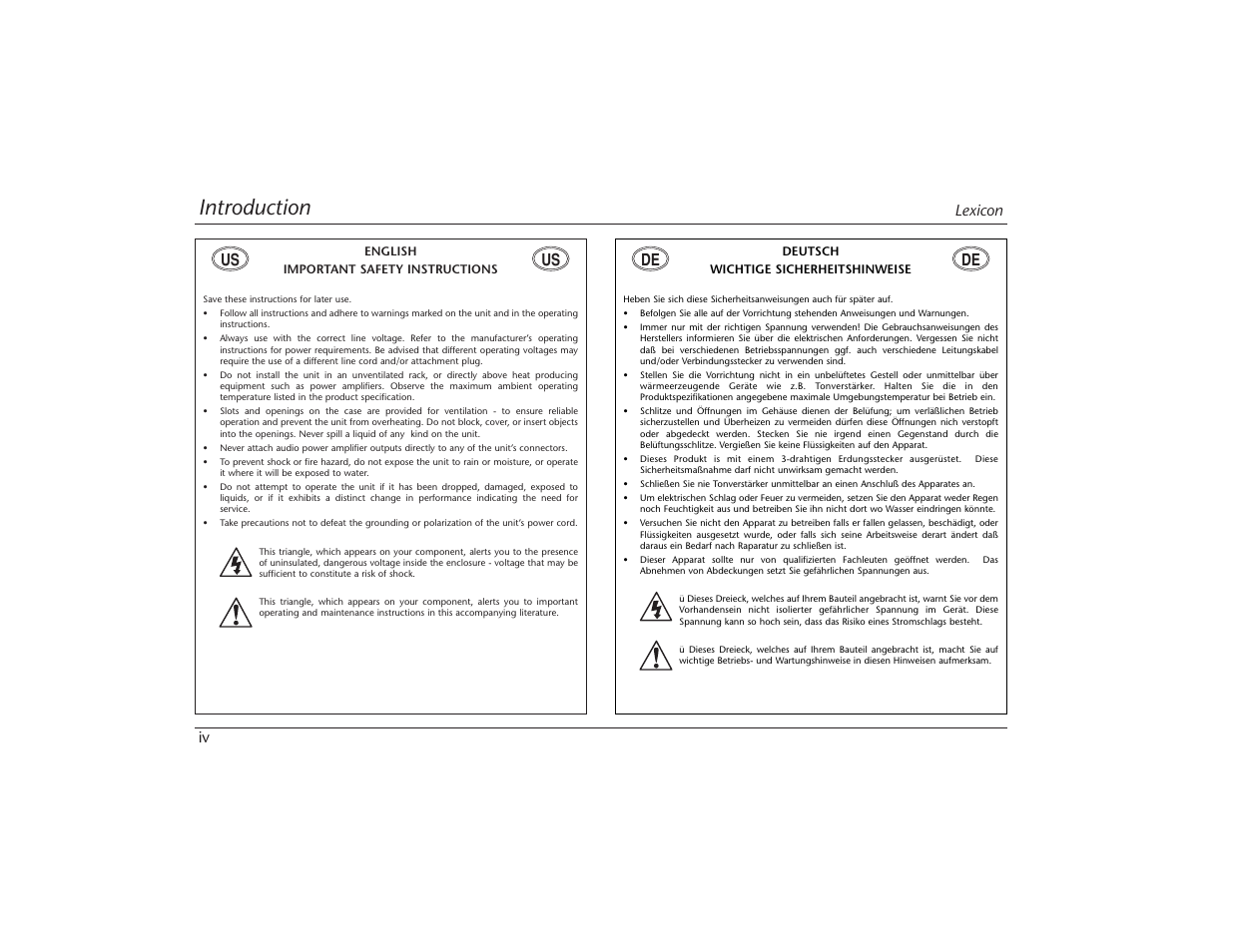 Introduction, Lexicon iv | Lexicon MPX 550 User Manual | Page 6 / 111