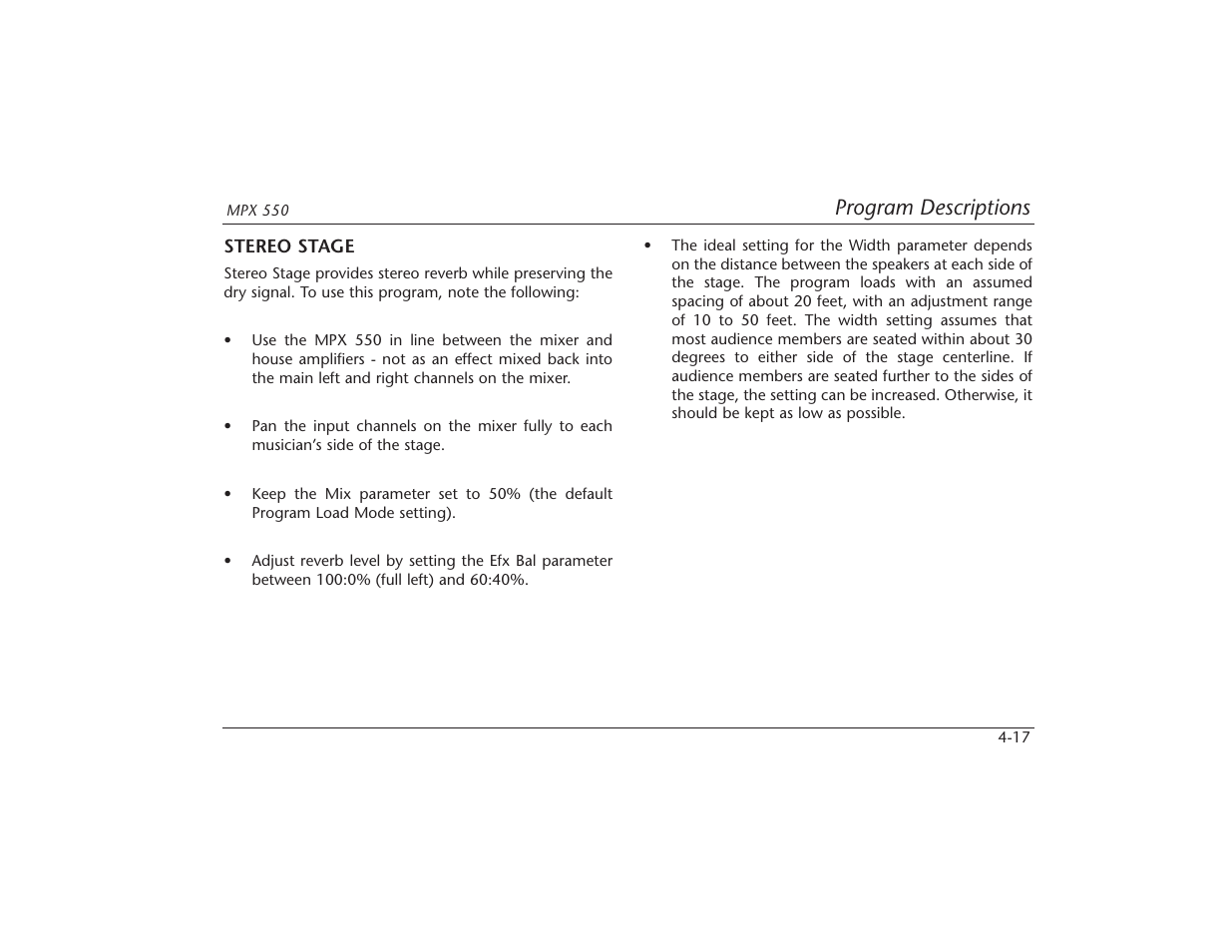 Program descriptions | Lexicon MPX 550 User Manual | Page 61 / 111