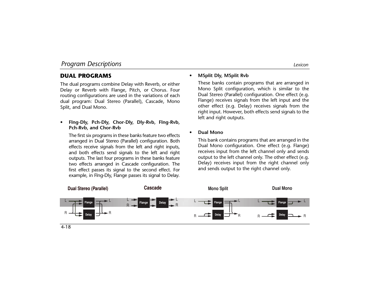 Program descriptions, Dual programs | Lexicon MPX 550 User Manual | Page 62 / 111