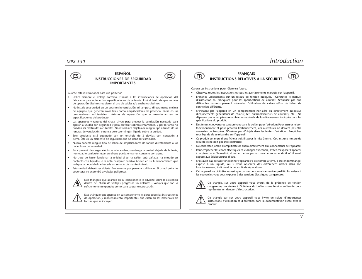 Introduction, Mpx 550 v | Lexicon MPX 550 User Manual | Page 7 / 111