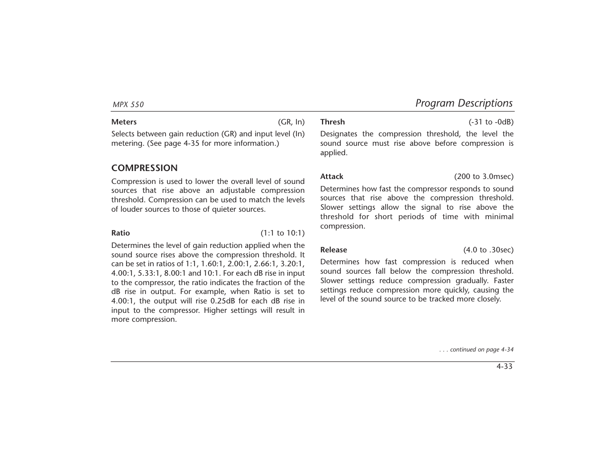 Program descriptions | Lexicon MPX 550 User Manual | Page 77 / 111